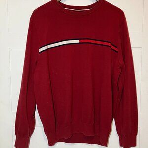 Tommy Hilfiger Red Crewneck Sweatshirt with Stripe Men's XL Preppy Pullover